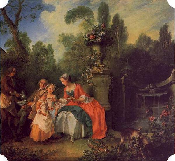 Nicolas Lancret A Lady and Gentleman with Two Girls in a Garden France oil painting art